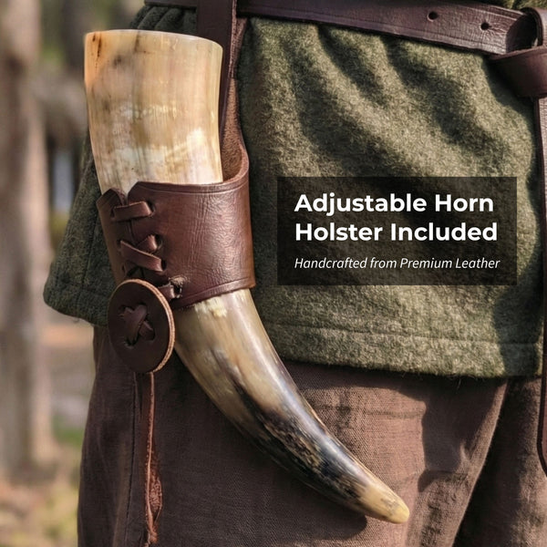 Traditional Viking Drinking Horn with Stand & Belt Holster