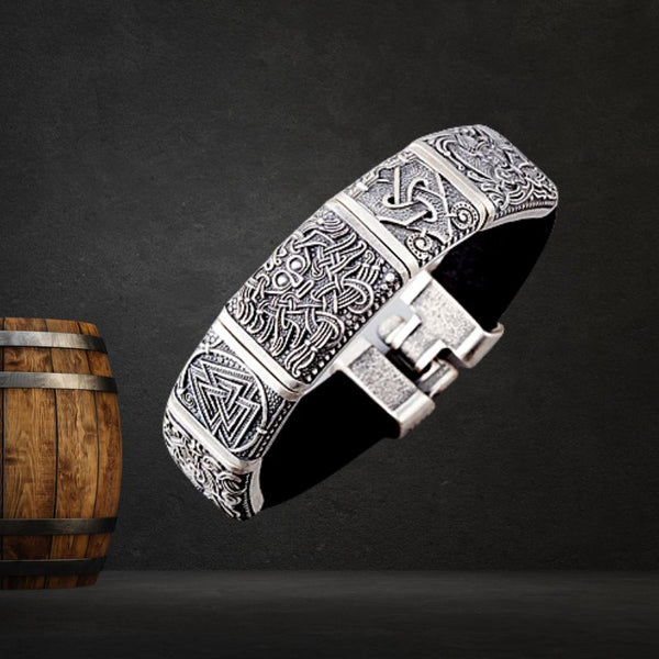 Viking Valknut Hammer Bracelet For Men - Norse Celtic Braided Bracelet With Odin Hammer Charm