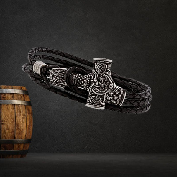 Thor's Hammer Wristband – Mjölnir Leather & Bronze | Vikingenes