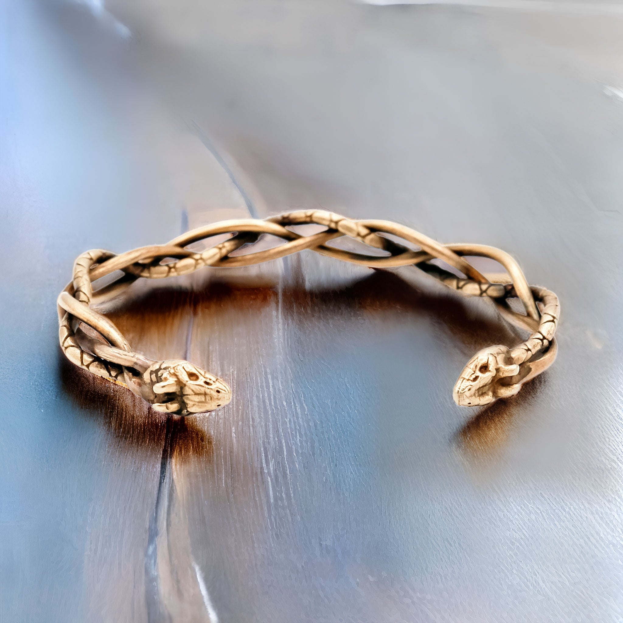 Mesh gold snake bracelet with red eyes | Vintage style wrap bracelet