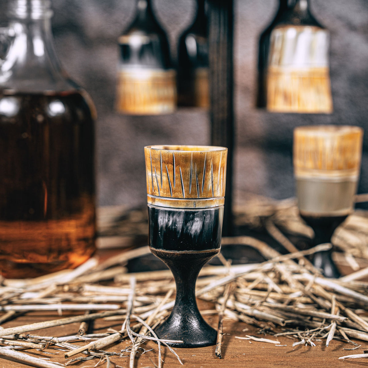 Viking Horn Goblet Set of 6 – Ox Horn Cups with Stand