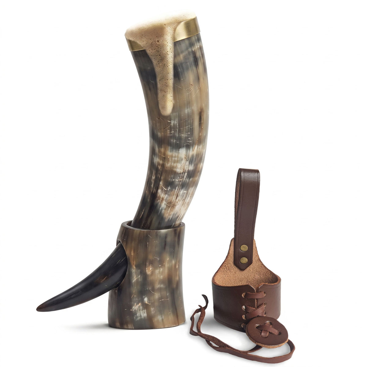 Curved Drinking Horn Bundle with Stand & Holster (Pick Your Color)