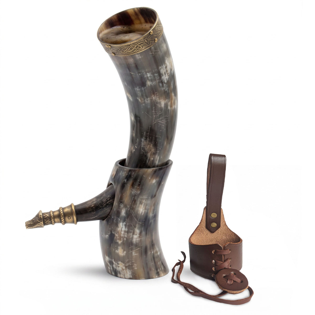 Curved Drinking Horn Bundle with Stand & Holster (Pick Your Color)