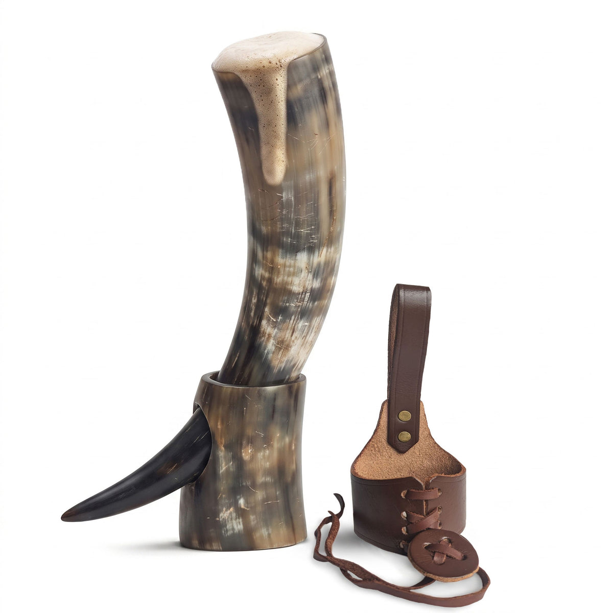 Curved Drinking Horn Bundle with Stand & Holster (Pick Your Color)