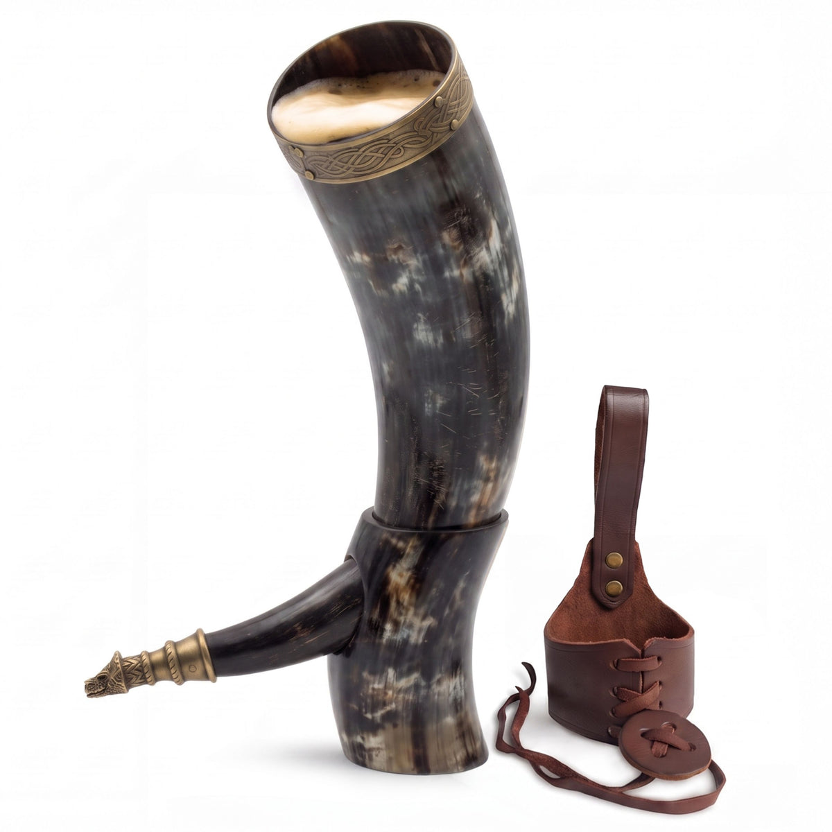 Curved Drinking Horn Bundle with Stand & Holster (Pick Your Color)