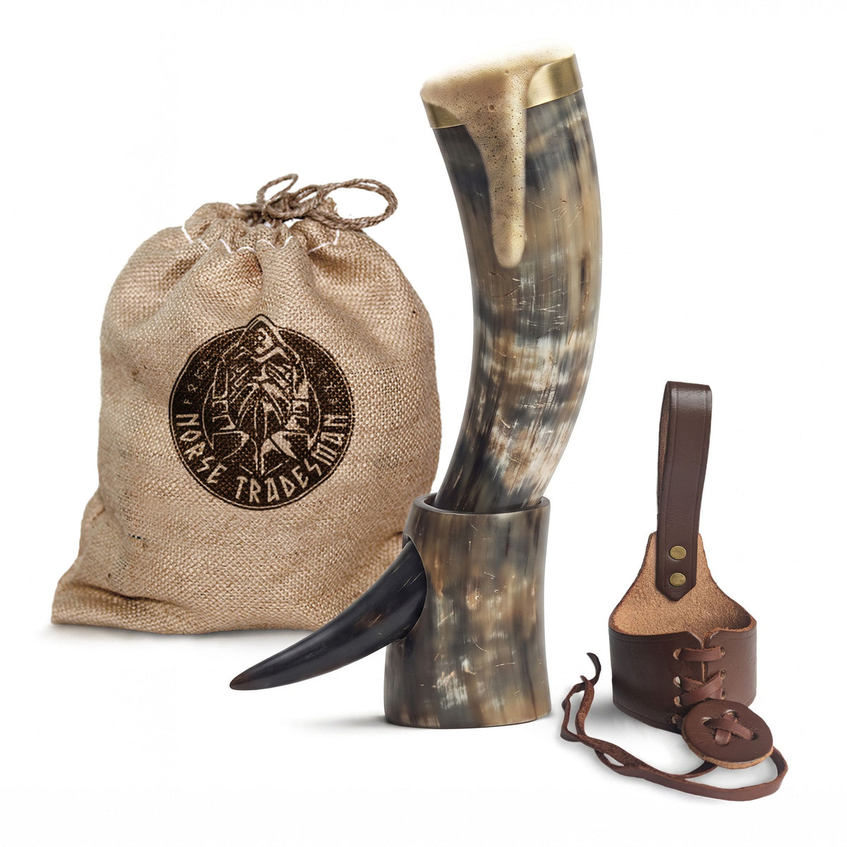 Curved Drinking Horn Bundle with Stand & Holster (Pick Your Color)