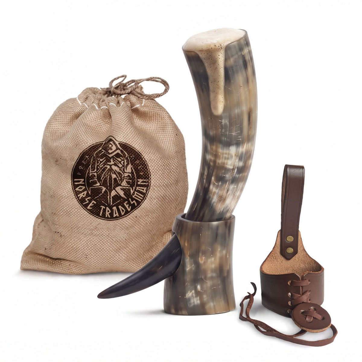 Curved Drinking Horn Bundle with Stand & Holster (Pick Your Color)