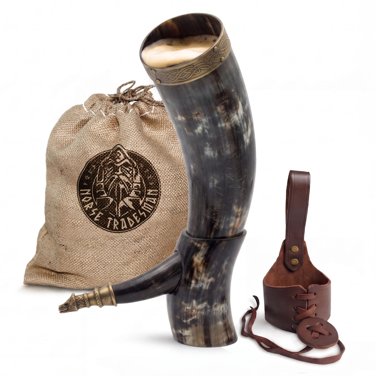 Curved Drinking Horn Bundle with Stand & Holster (Pick Your Color)