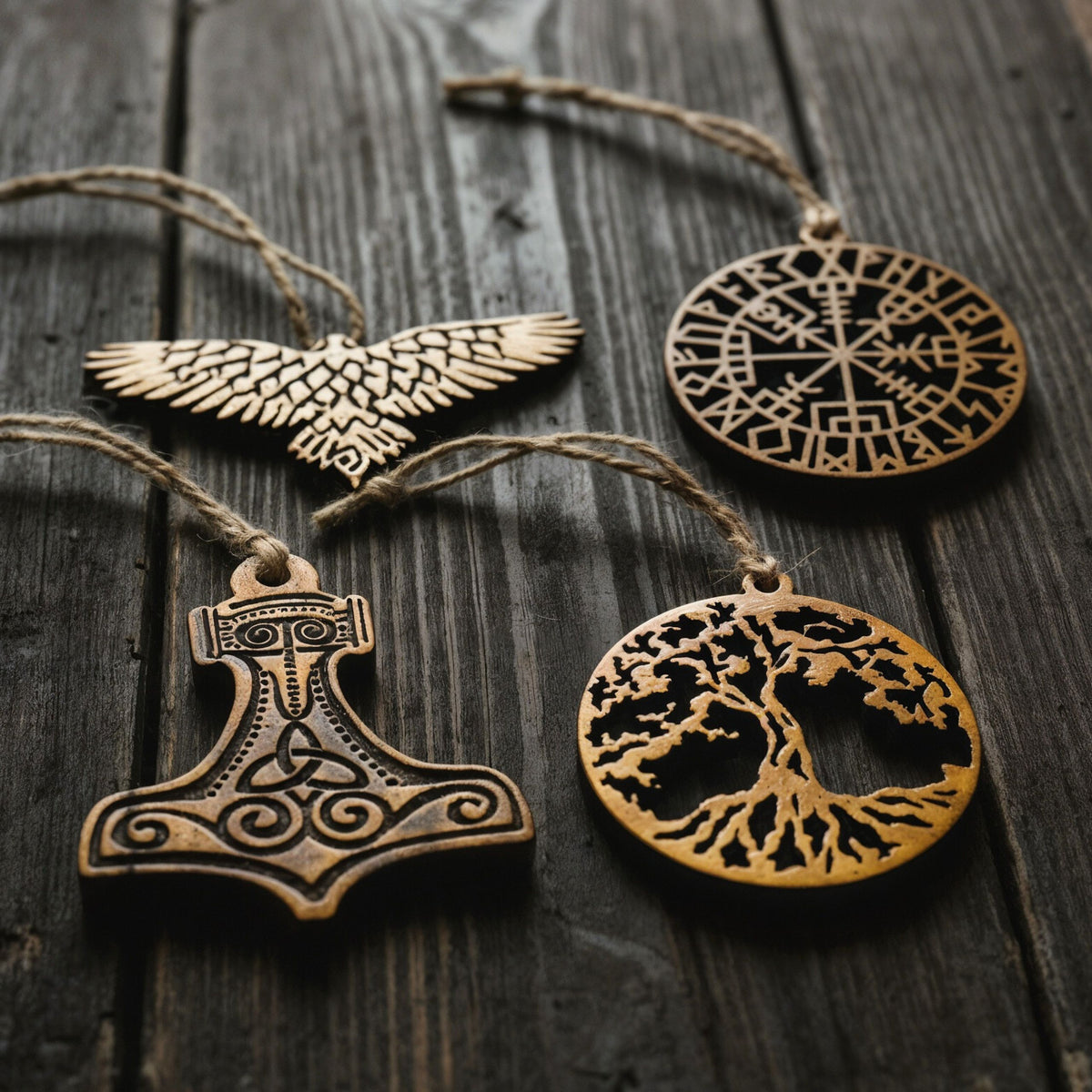 Wood Ornament Set (4)
