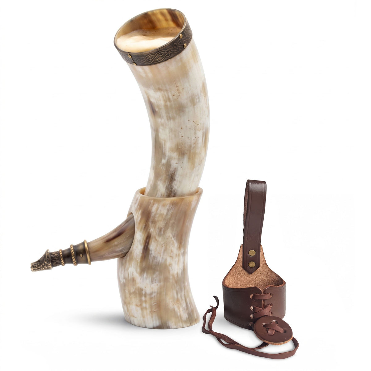 Curved Drinking Horn Bundle with Stand & Holster (Pick Your Color)