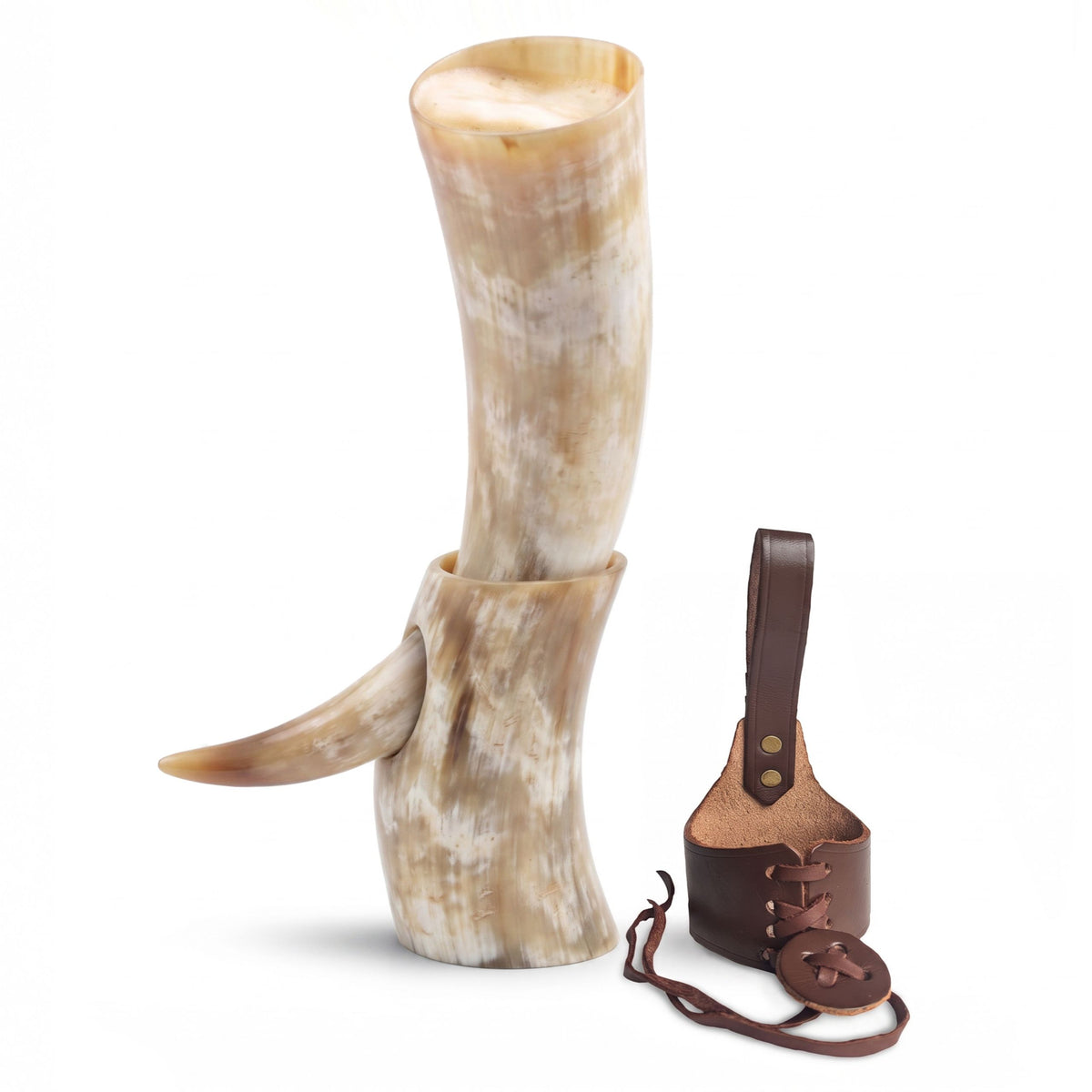 Curved Drinking Horn Bundle with Stand & Holster (Pick Your Color)
