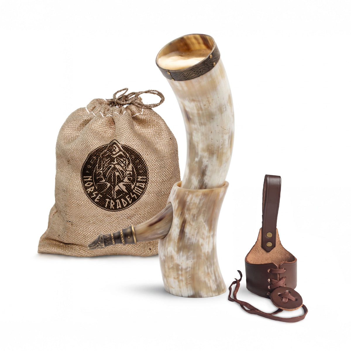 Curved Drinking Horn Bundle with Stand & Holster (Pick Your Color)