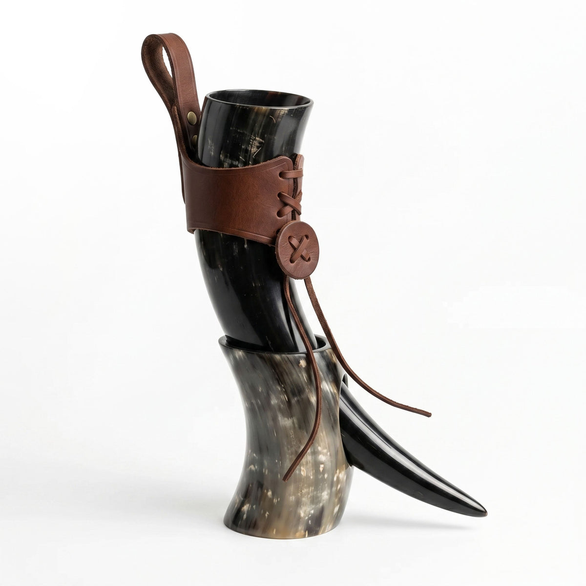 Curved Drinking Horn Bundle with Stand & Holster (Pick Your Color)