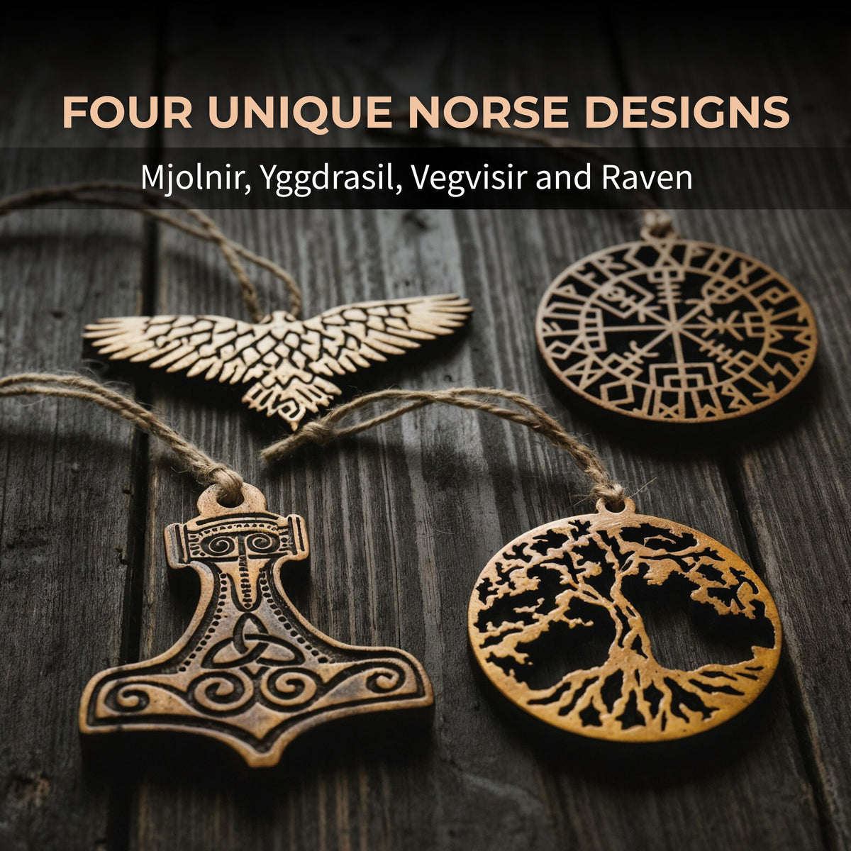 Wood Ornament Set (4)