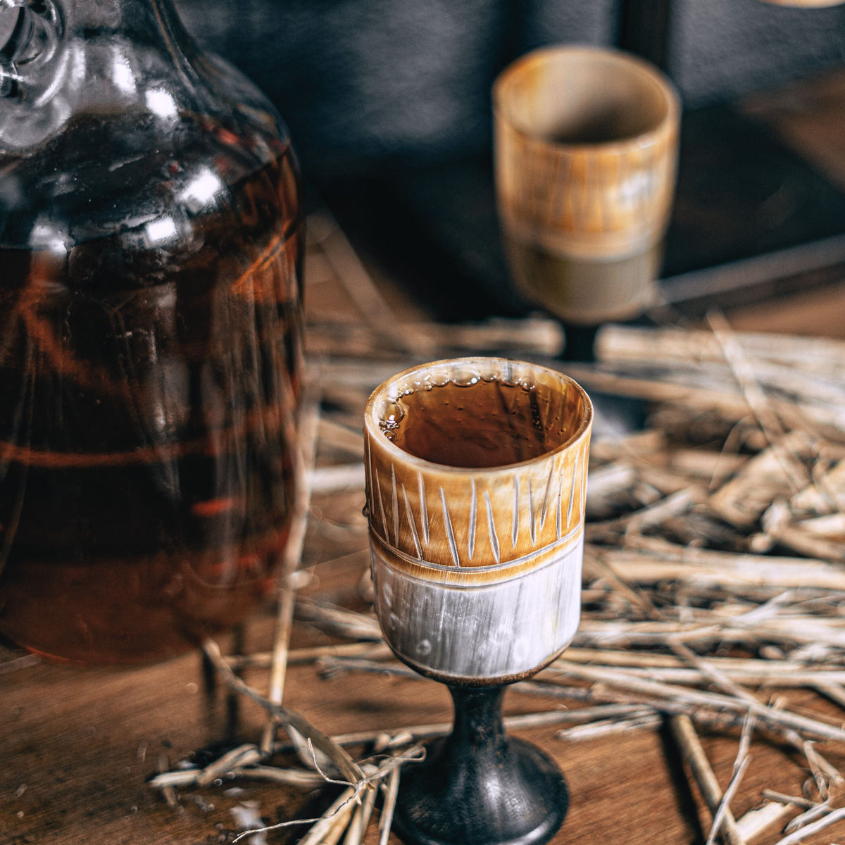 Viking Horn Goblet Set of 6 – Ox Horn Cups with Stand
