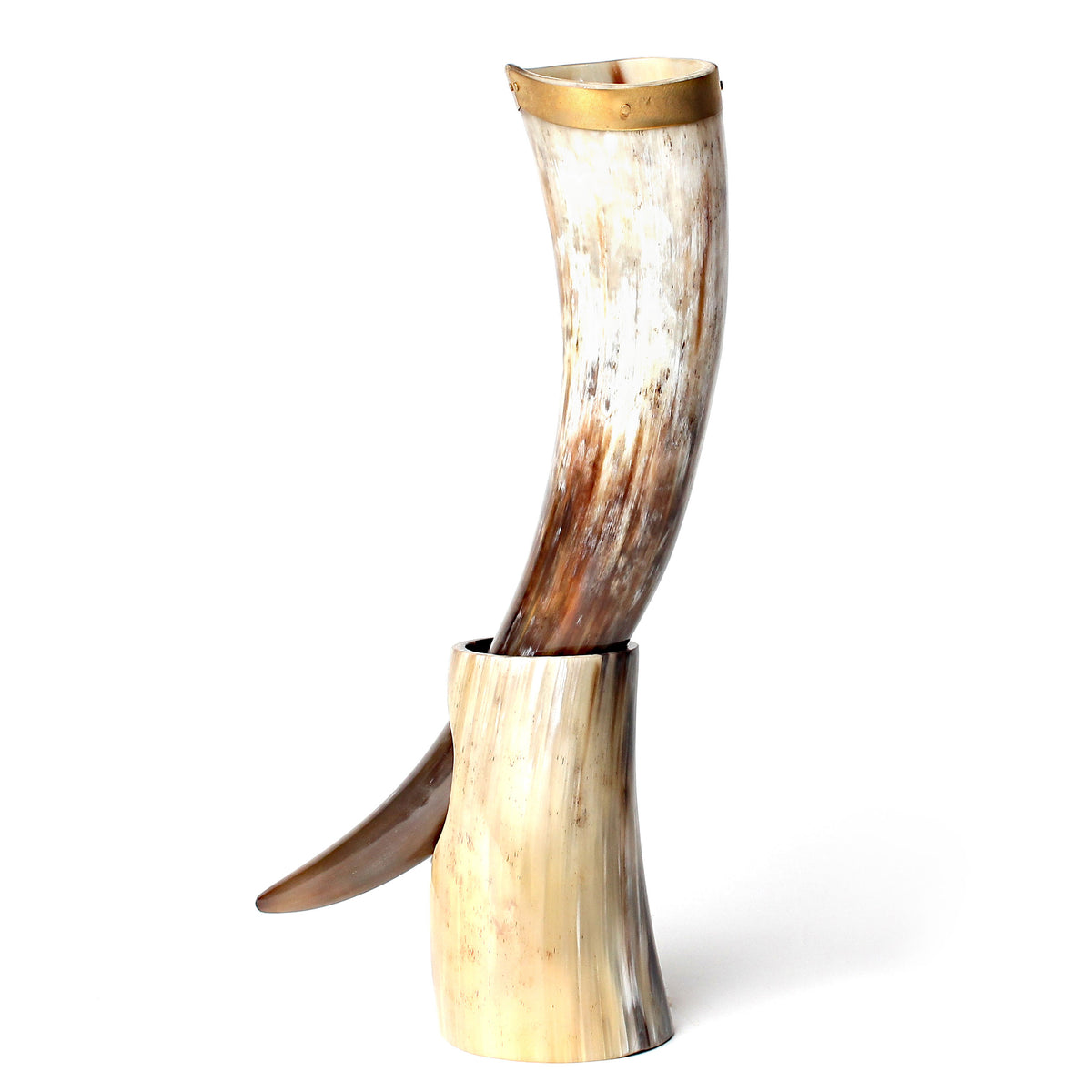 Curved Drinking Horn Bundle with Stand, Holster &amp; Cleaning Brush