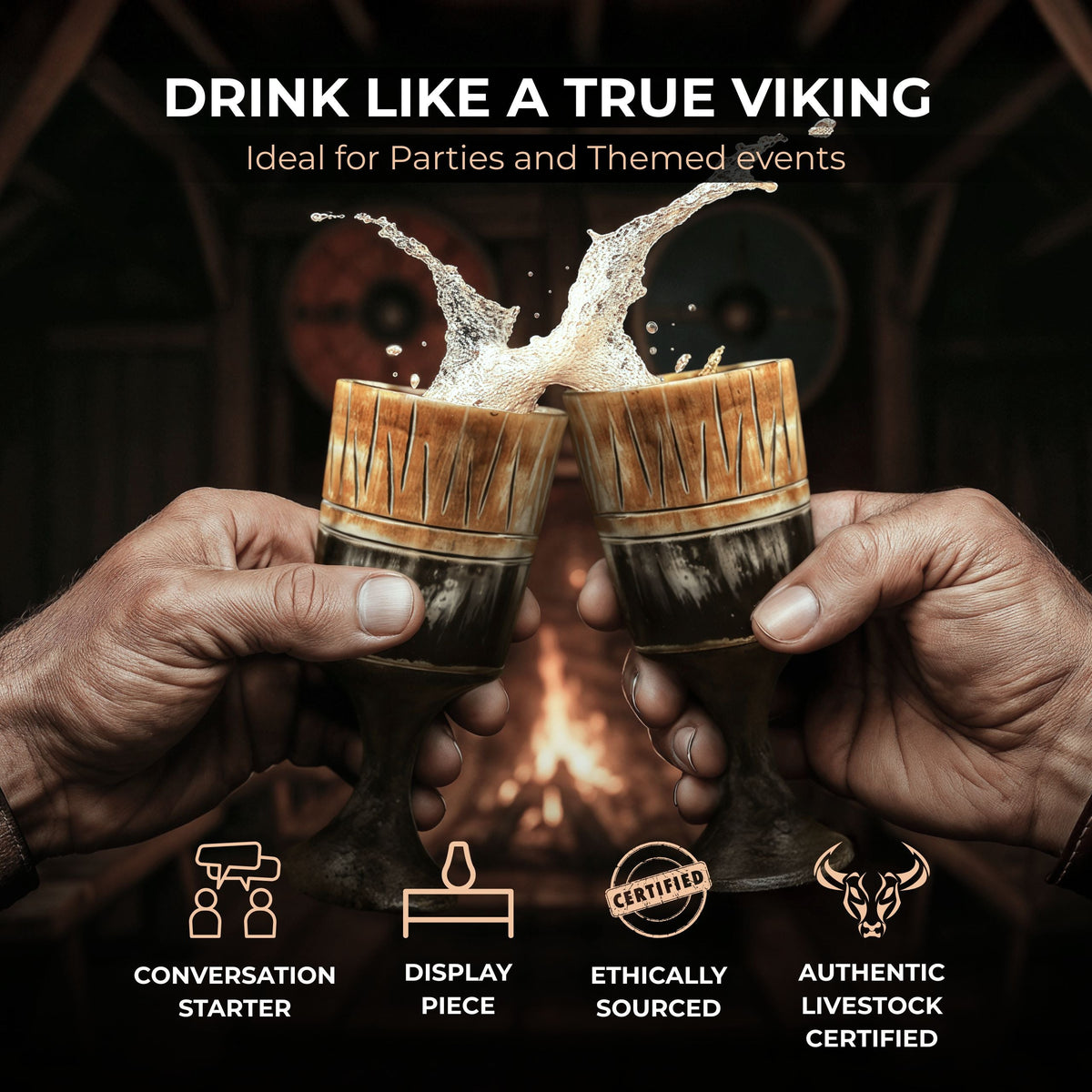 Viking Horn Goblet Set of 6 – Ox Horn Cups with Stand
