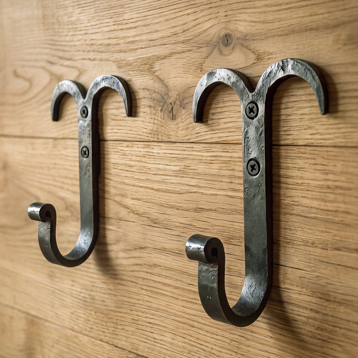 Hand-Forged Iron Wall Hooks – Sword & Axe Mount, Set of 2