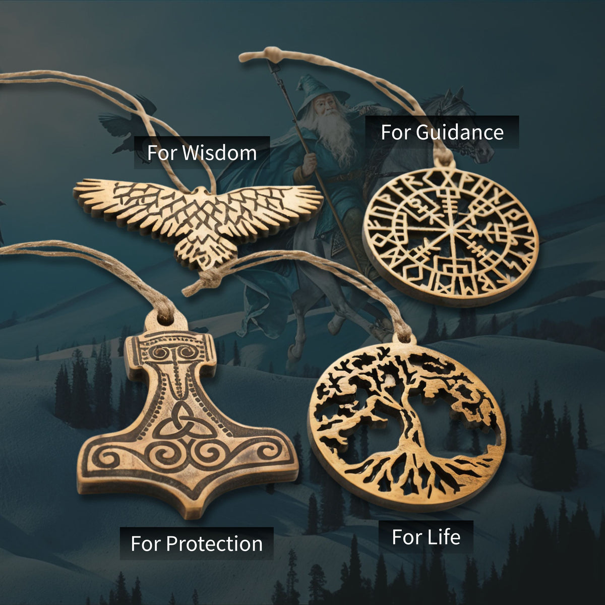 Wood Ornament Set (4)