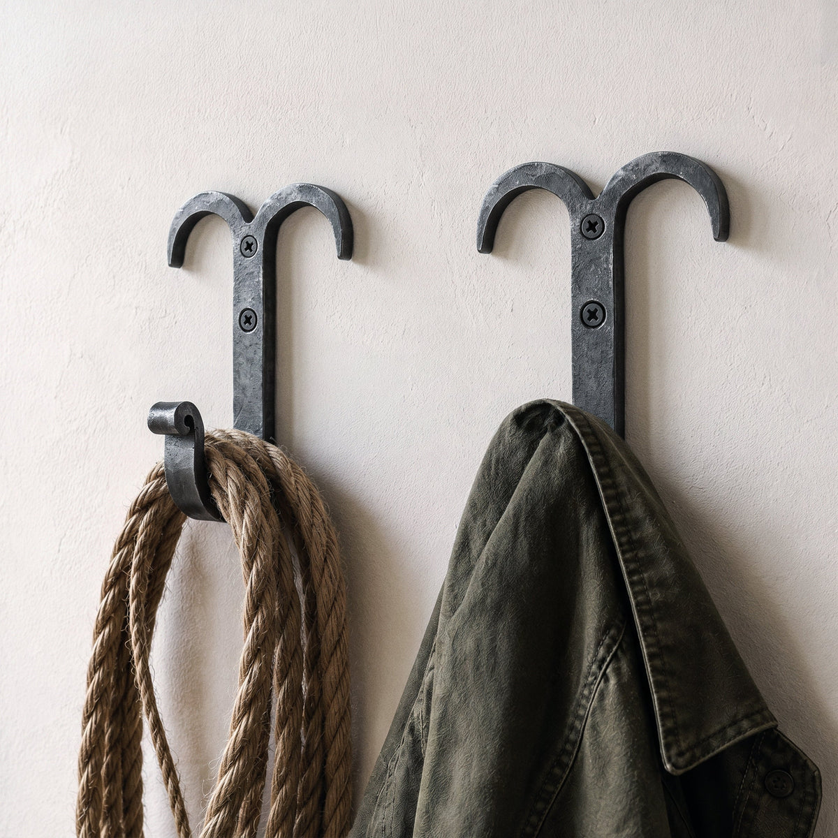 Hand-Forged Iron Wall Hooks – Sword & Axe Mount, Set of 2