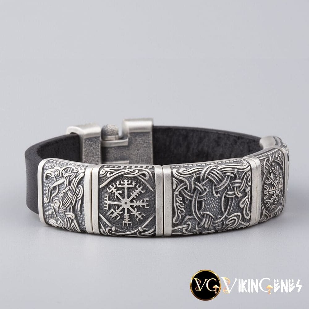 Viking Hugin &amp; Munin Leather bracelet