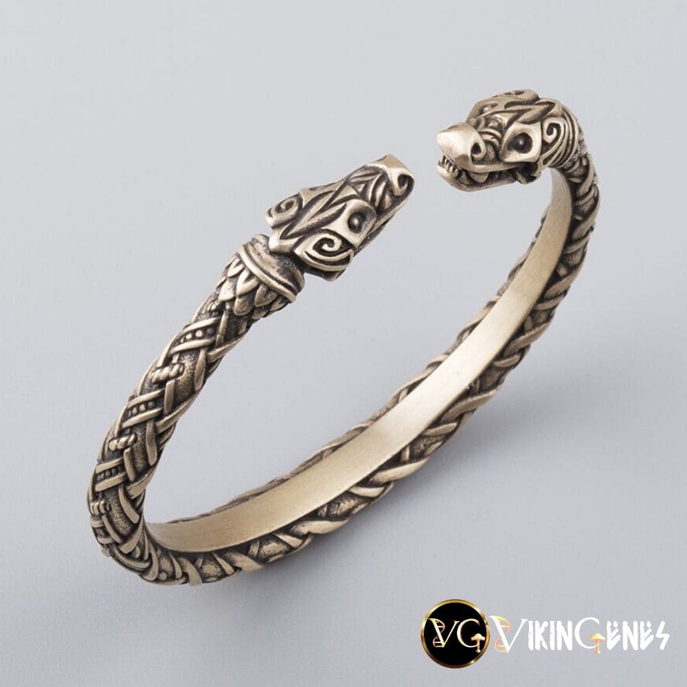 Viking Arm Ring With Odin&#39;s Wolves Hati &amp; Scoll