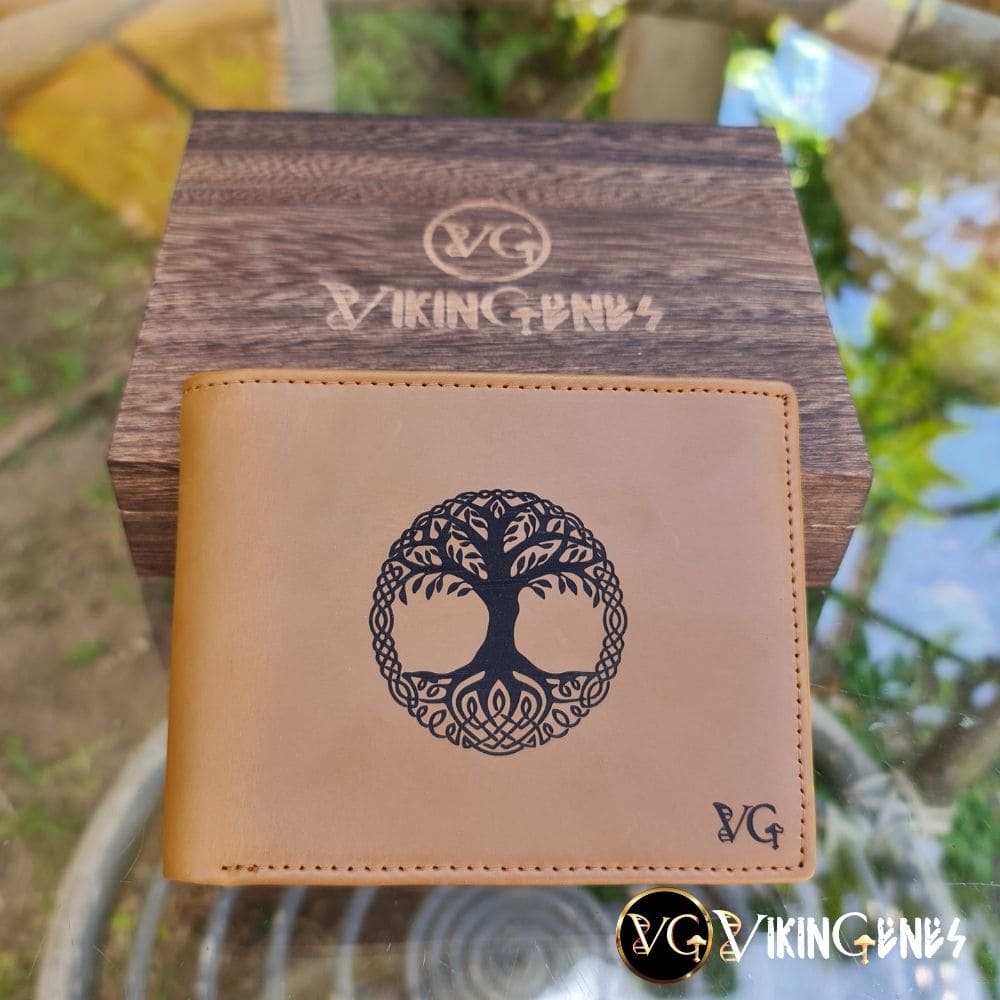 Handmade Tree Of Life Brown Leather Wallet