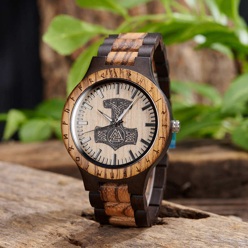 Personalized Thor's Hammer Mjölnir Handmade Wooden Watch