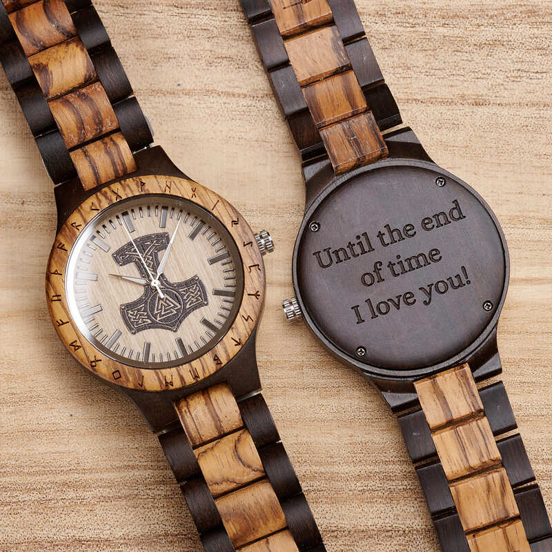 Personalized Thor's Hammer Mjölnir Handmade Wooden Watch