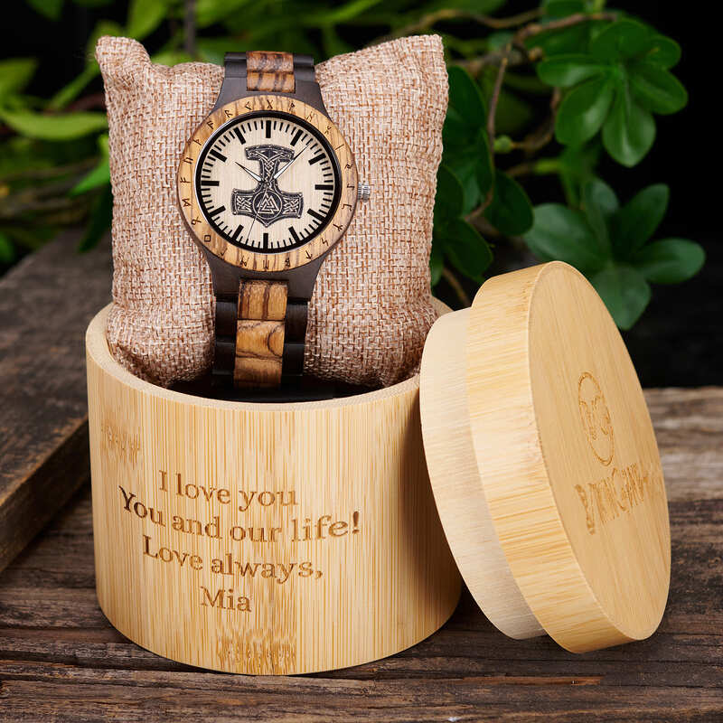 Personalized Thor's Hammer Mjölnir Handmade Wooden Watch