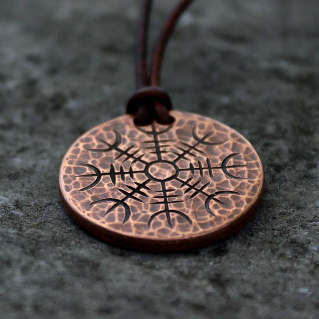 Helm of Awe Copper Coin Necklace - Aegishjalmur - Warrior&#39;s Stave Viking Coinage