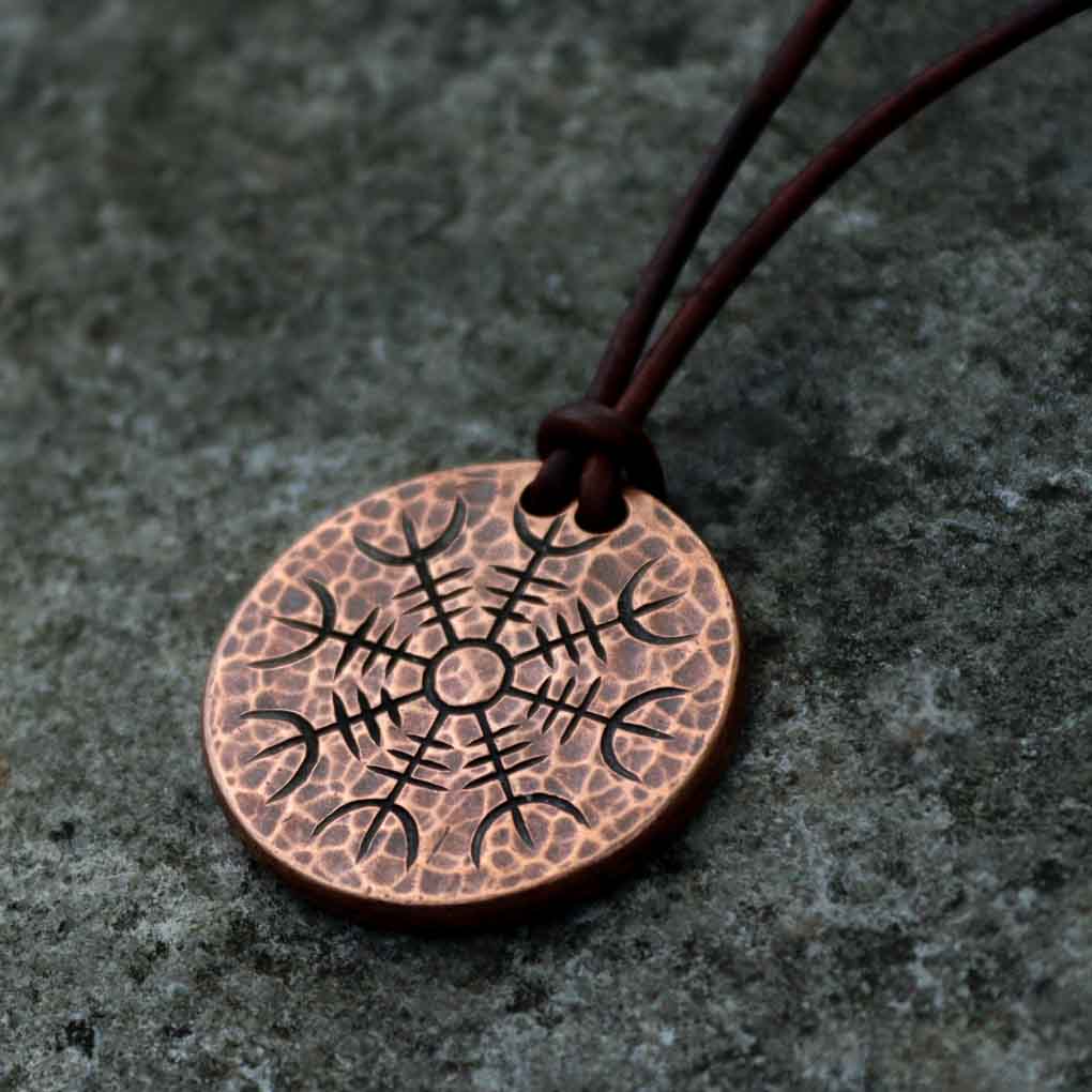 Helm of Awe Copper Coin Necklace - Aegishjalmur - Warrior&#39;s Stave Viking Coinage