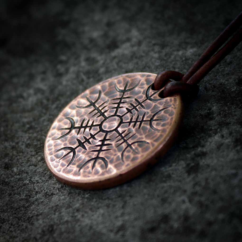 Helm of Awe Copper Coin Necklace - Aegishjalmur - Warrior&#39;s Stave Viking Coinage