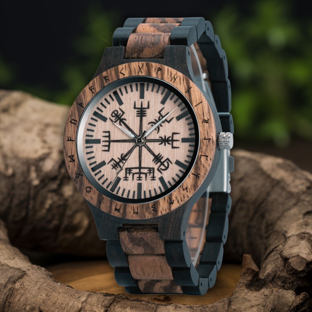 Personalized Viking Compass Vegvisir Handmade Wooden Watch