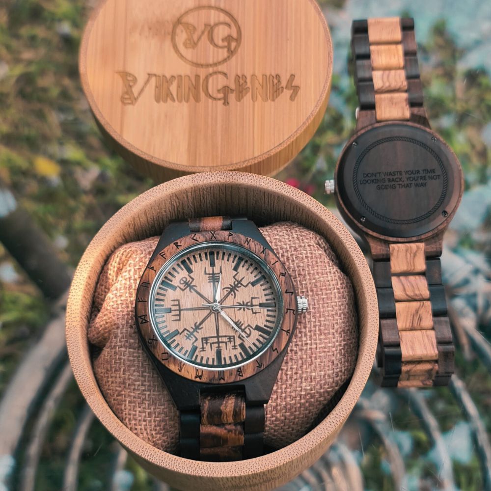 Personalized Viking Compass Vegvisir Handmade Wooden Watch