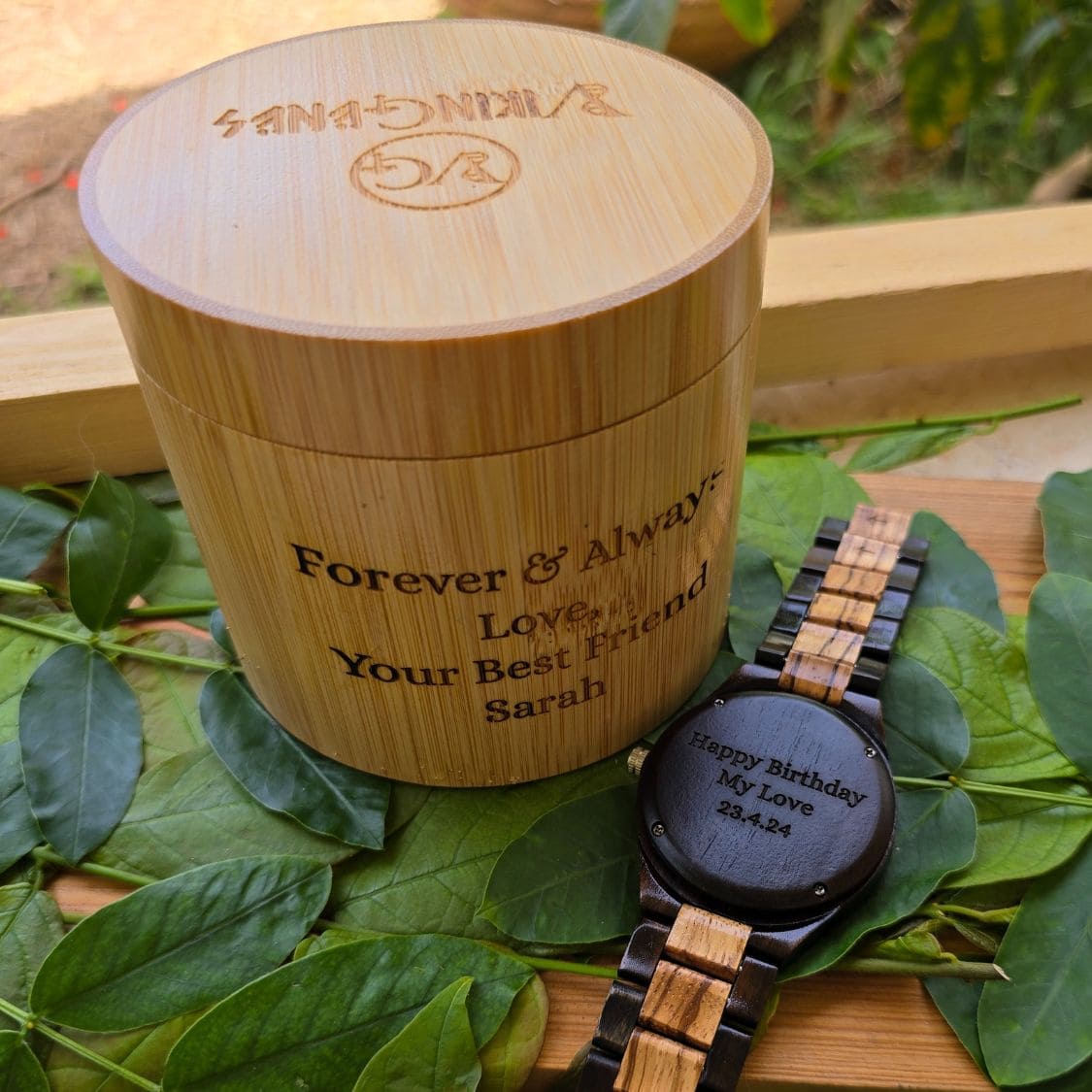 Personalized Viking Compass Vegvisir Handmade Wooden Watch