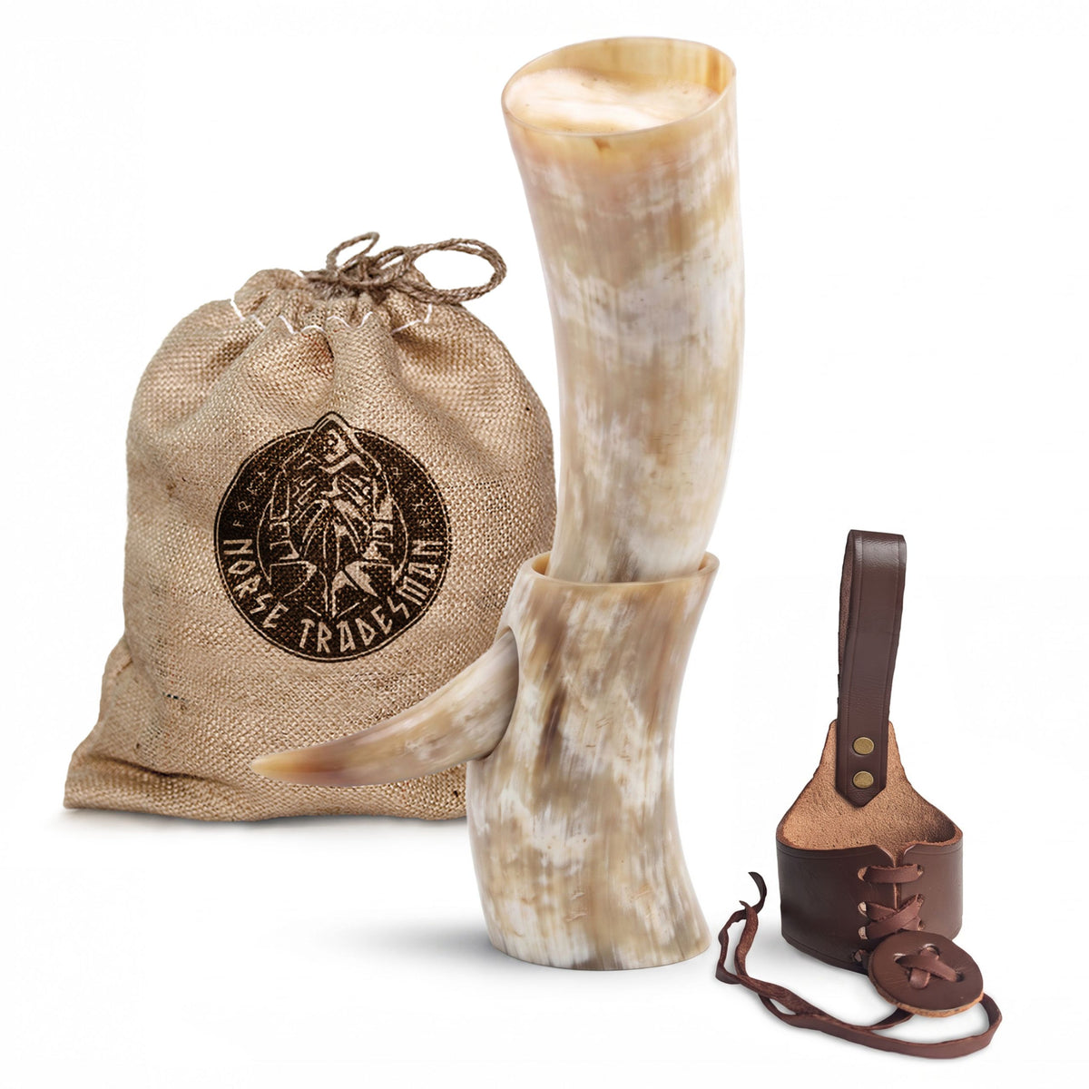 Curved Drinking Horn Bundle with Stand & Holster (Pick Your Color)