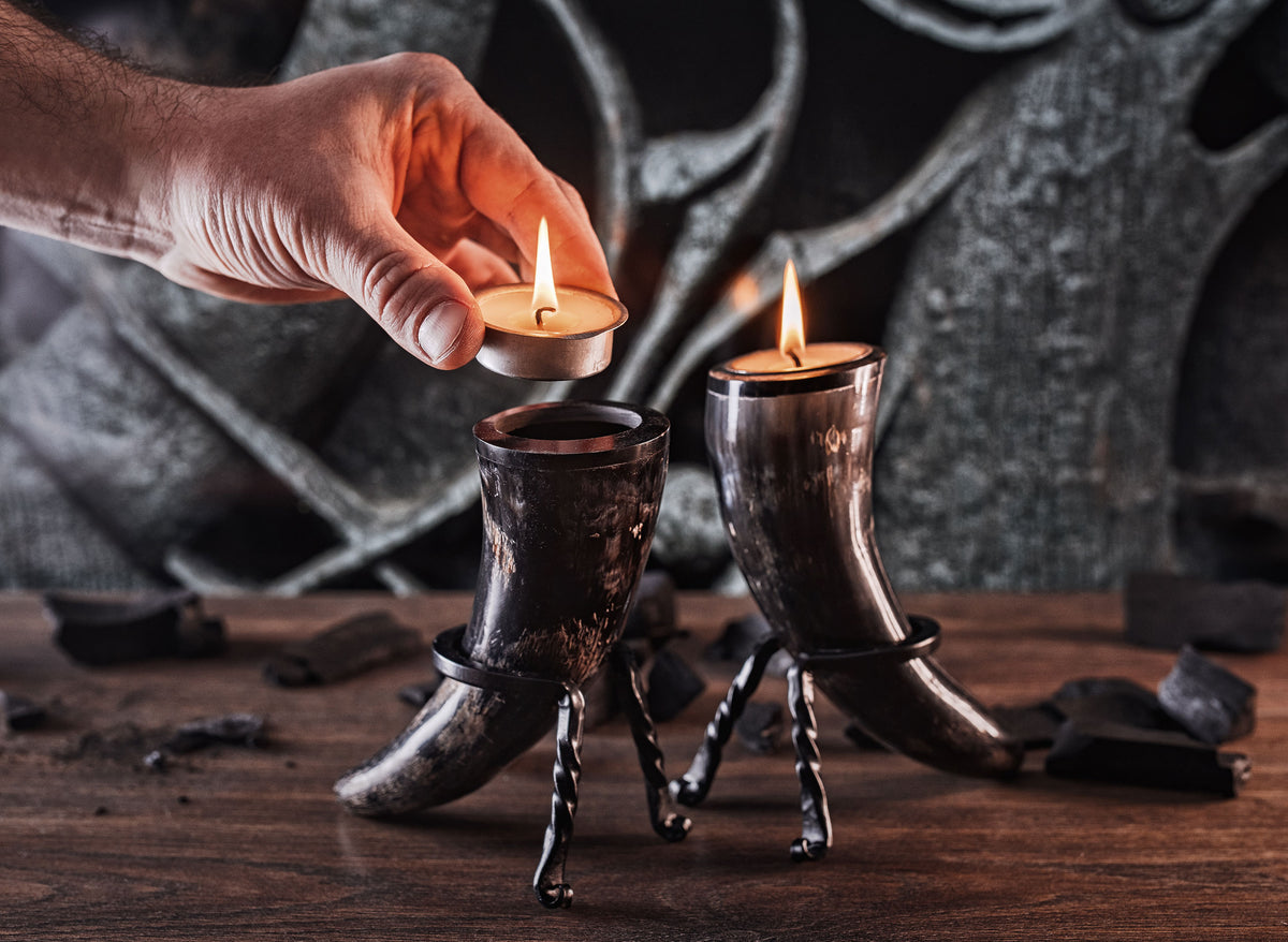 Viking Tealight Candle Horn Set