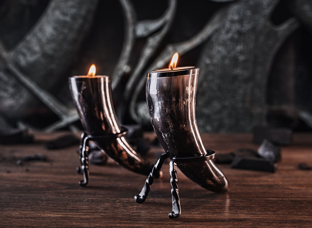 Viking Tealight Candle Horn Set