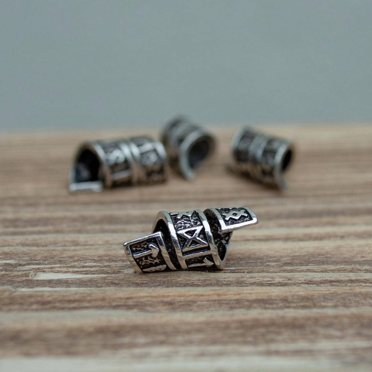 Viking Rune Beard Rings - (Silver - 4)